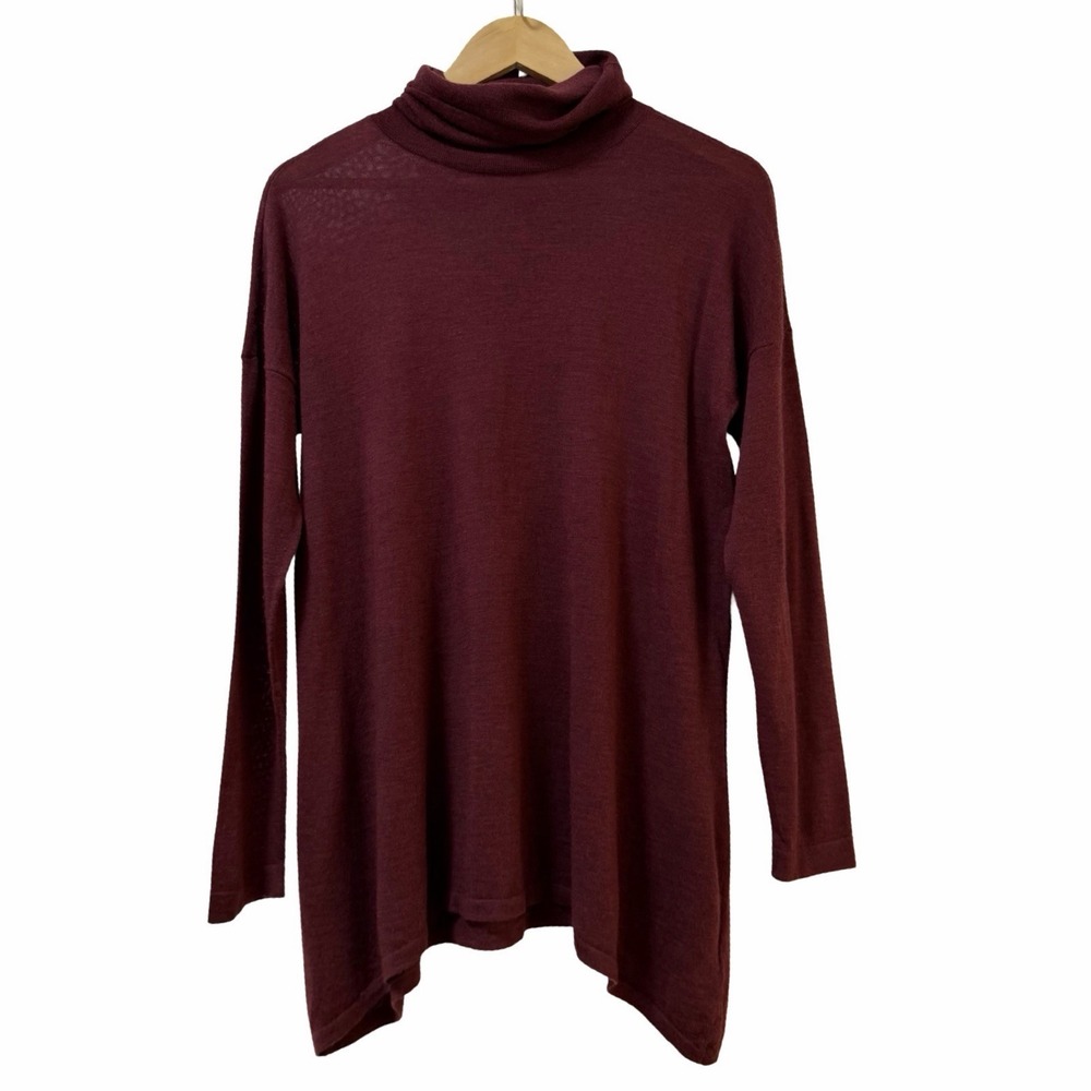 Eileen Fisher Fine Merino Wool Turtleneck Sweater Size MP Red Capsule Quiet Luxe